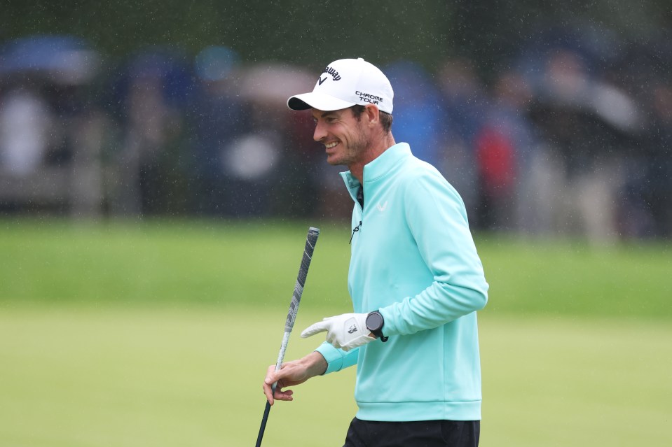 VIRGINIA WATER, ENGLAND - SEPTEMBER 10: Former tennis player Andy Murray reacts on the 18th green during the Pro-Am ahead of the BMW PGA Championship 2025 at Wentworth Golf Club on September 10, 2025 in Virginia Water, England. (Photo by Warren Little/Getty Images)
